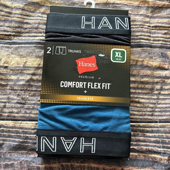 Hanes Other - Hanes Premium Men's Comfort Flex Fit + Seamless Trunks 2-Pack TealBlue/Black, XL